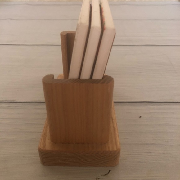 Vintage set of 3 cat print coasters and holder - Picture 2 of 5